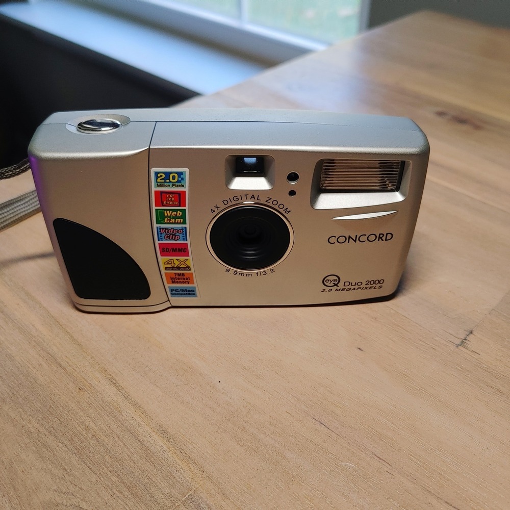 Y2K Concord Eye-Q Duo 2000 Digital Camera Silver Webcam Digicam SD Card 2.0mp